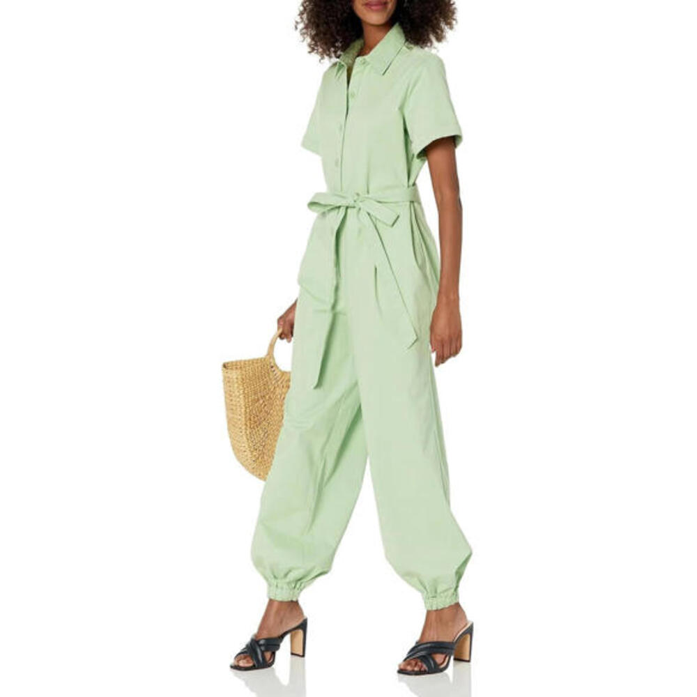 The Drop Women's Quiet Green Ss Jumpsuit with Self Belt Size Medium - Picture 4 of 4